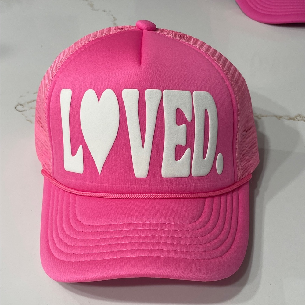 Pink 'Loved.' Pink & White Trucker Hat